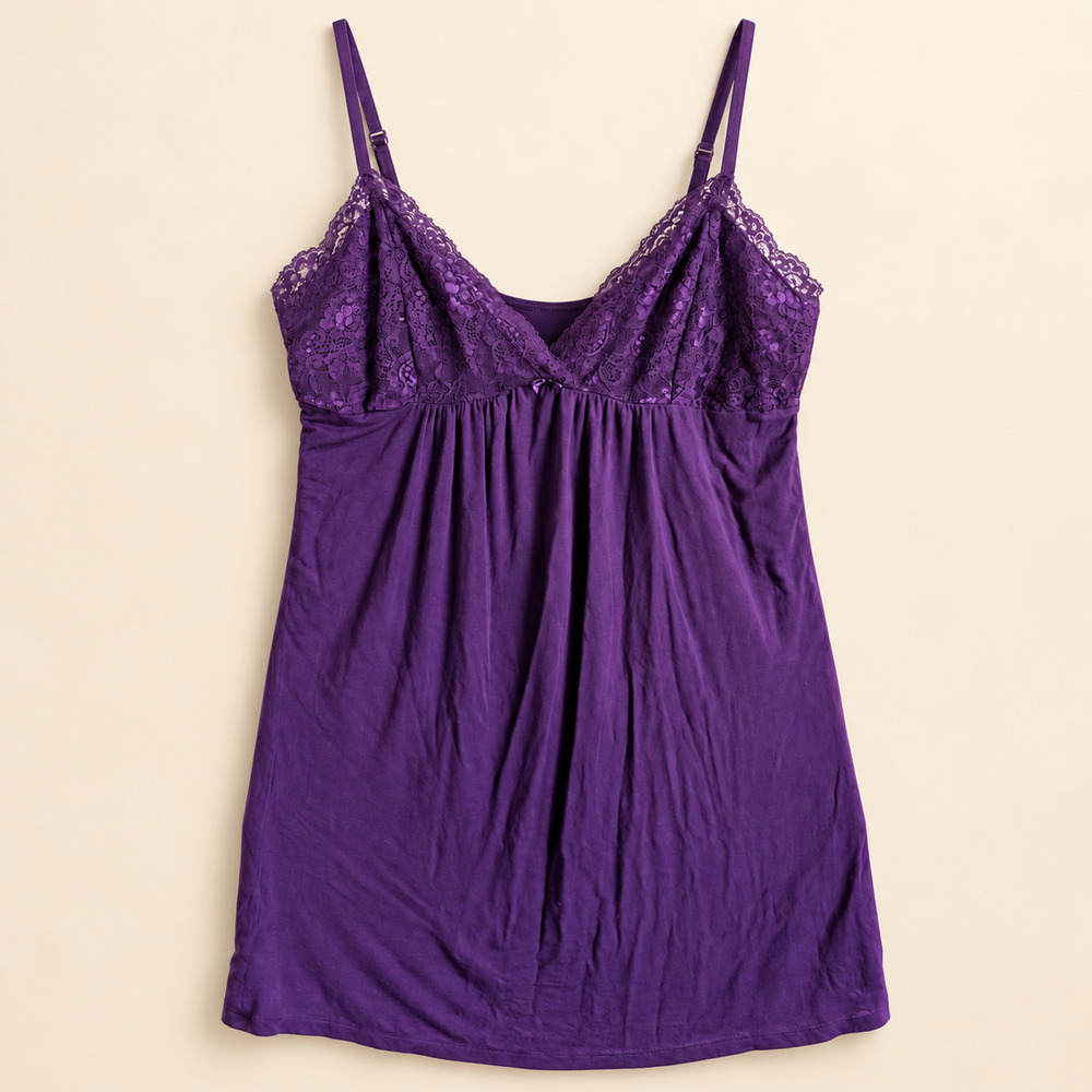 Vintage Y2K P.J. Salvage Purple Lace Babydoll Slip Nightie Rayon